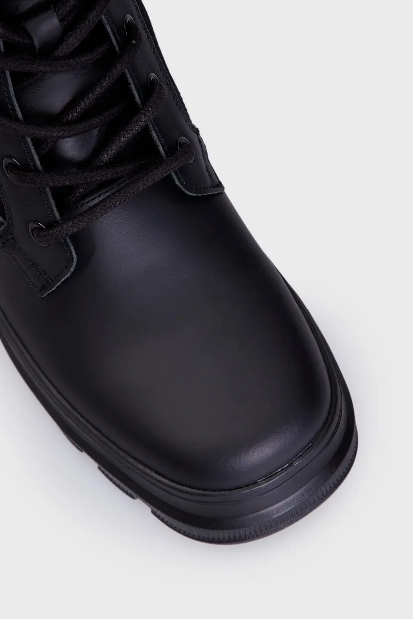 Женские черные кожаные ботинки TJW CHUNKY LACE UP BOOT MIX MAT 4