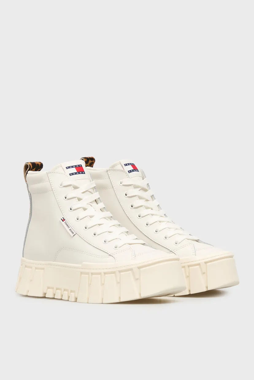 Жіночі білі шкіряні кросівки VULC FLATFORM 3