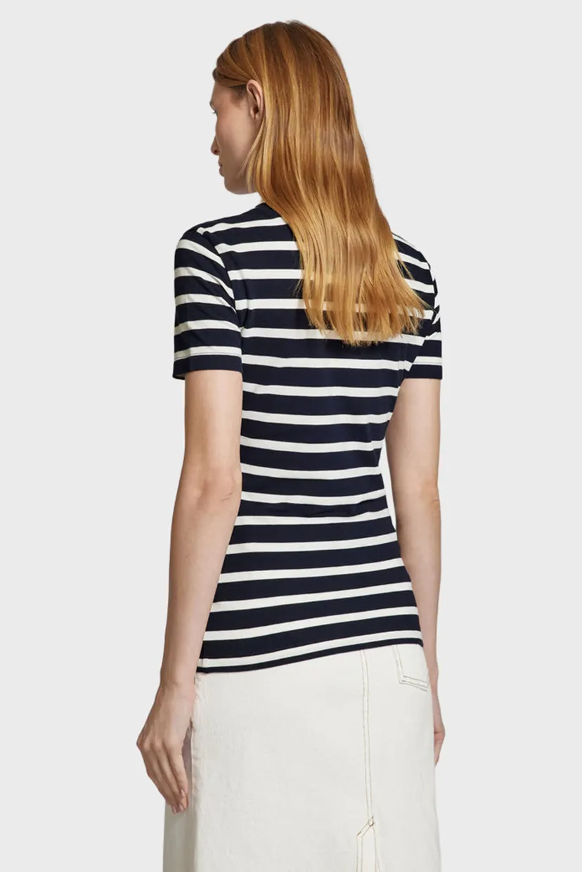 Женская темно-синяя футболка в полоску SLIM STRIPED PIQUE 3