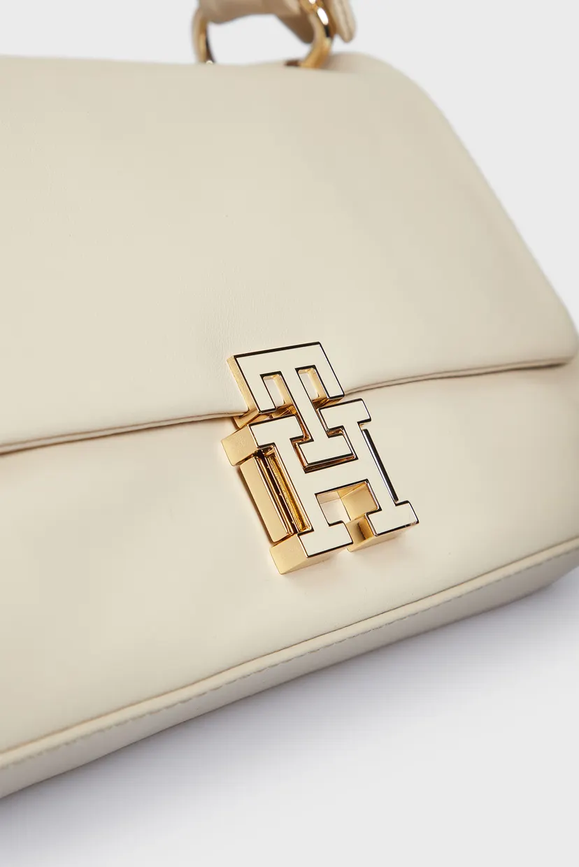 Жіноча біла шкіряна сумка PUSHLOCK LEATHER SHOULDER BAG 6