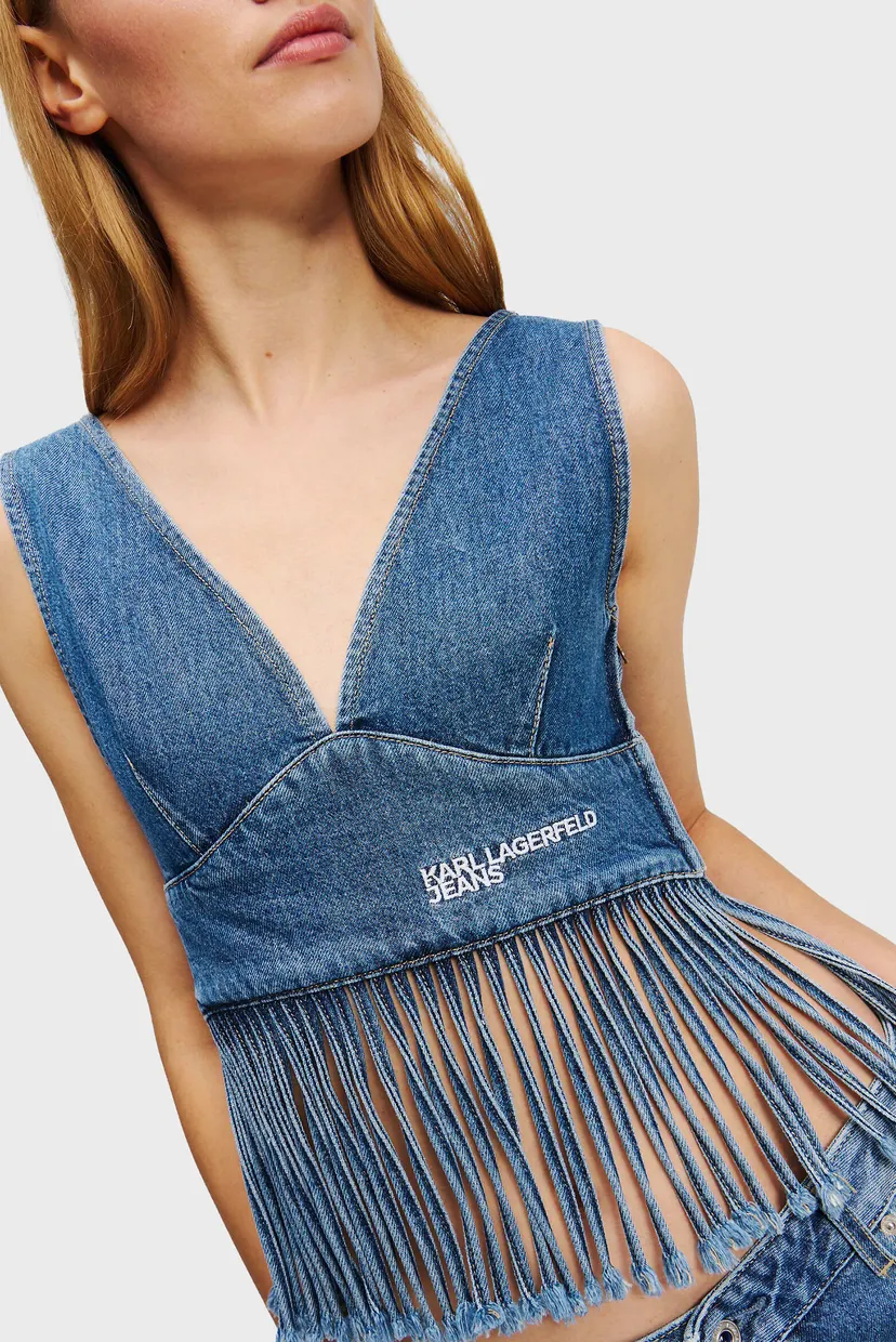 Жіночий синій джинсовий топ fringed denim 4