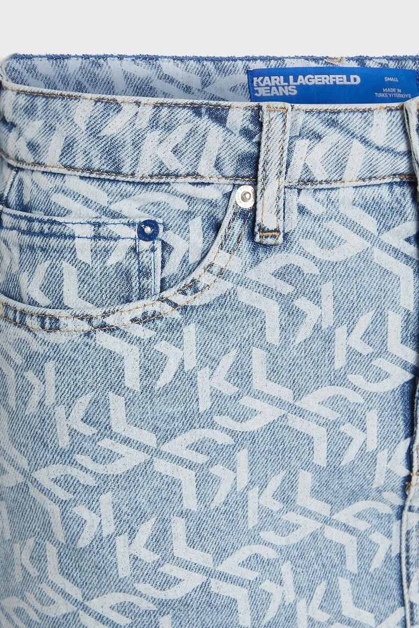 Жіноча блакитна джинсова спідниця з візерунком KLJ MONOGRAM DENIM MAXI SKIRT 5