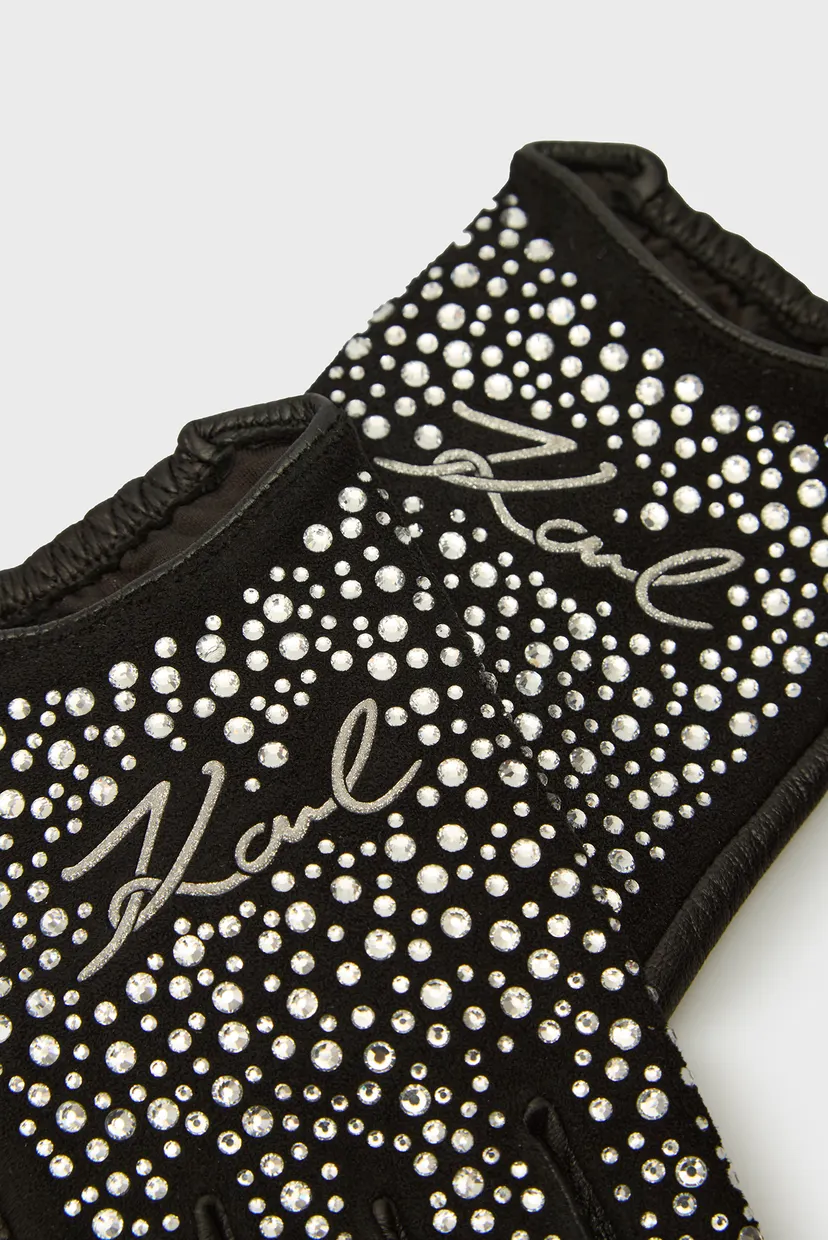 Жіночі чорні шкіряні мітенки k signature glitter fl gloves 3