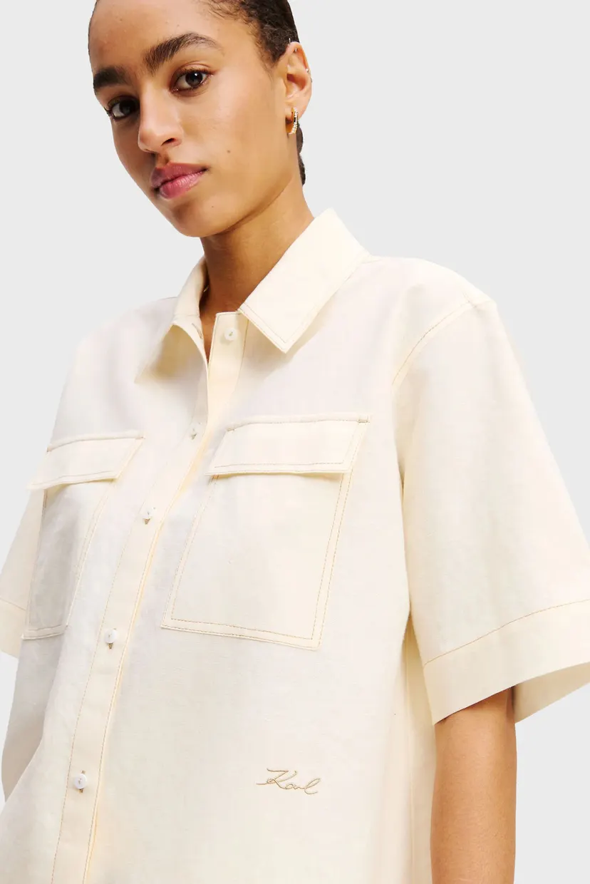 Женская белая льняная рубашка 4
