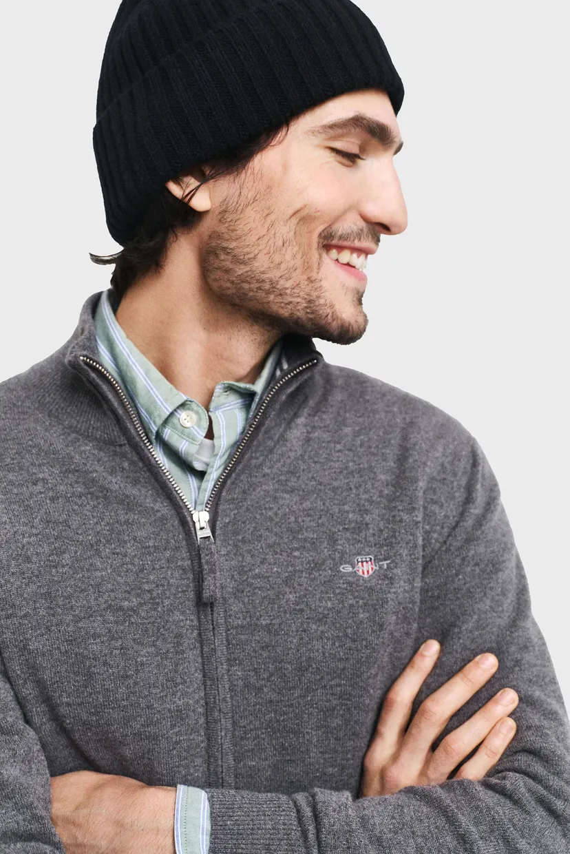Чоловчий сірий вовняний кардиган SUPERFINE LAMBSWOOL ZIP 4
