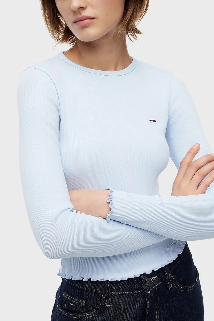 Жіночий блакитний лонгслів SLIM SH LETTUCE EDGE RIB LS 4