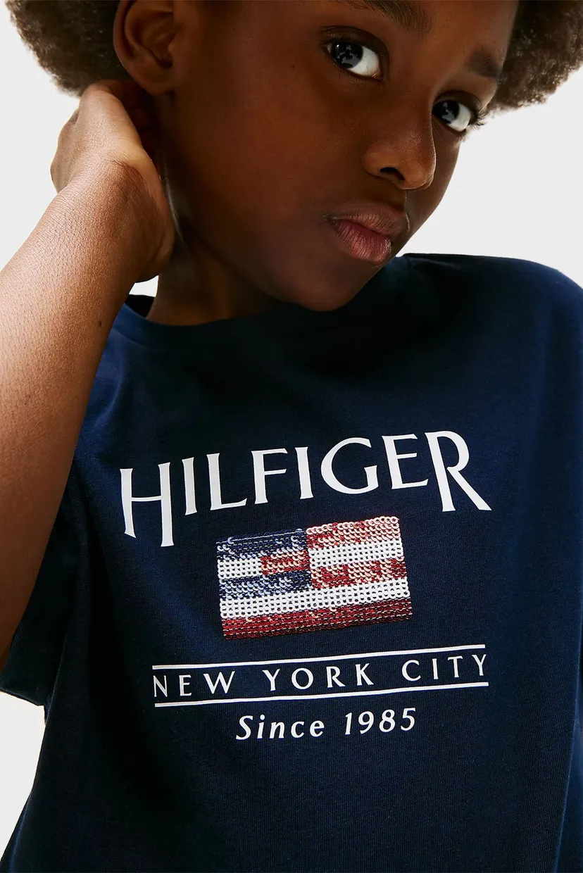 Детская темно-синяя футболка HILFIGER SEQUINS FLAG 4