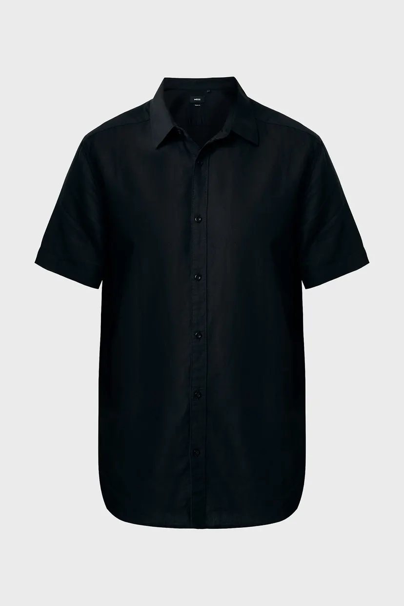 Мужская черная льняная рубашка BRANDON Basic linen shirt short sleeve 5