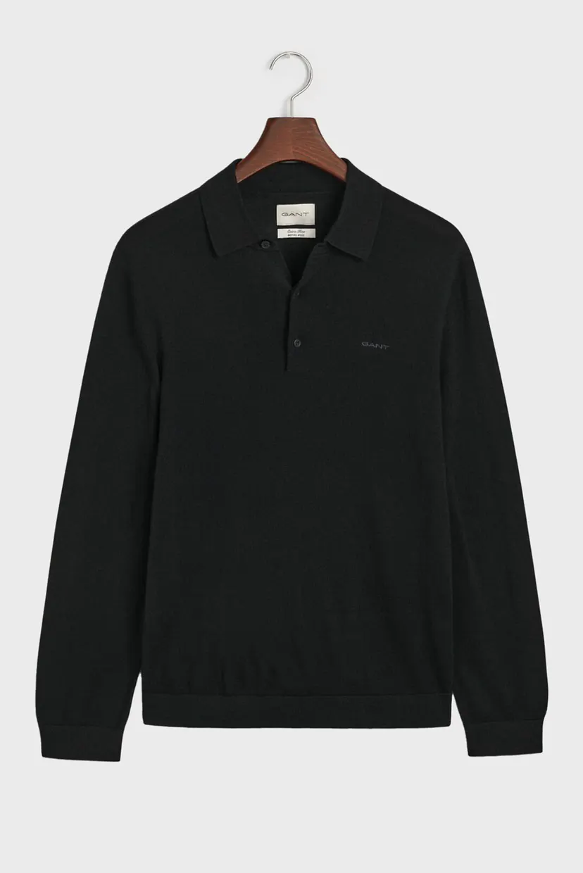 Мужское черное шерстяное поло EXTRAFINE MERINO WOOL POLO 6