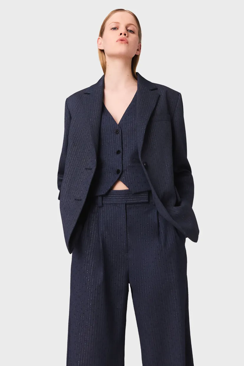 Женский темно-синий пиджак в полоску MAJE MFPVE00734_BLUE — MD-Fashion