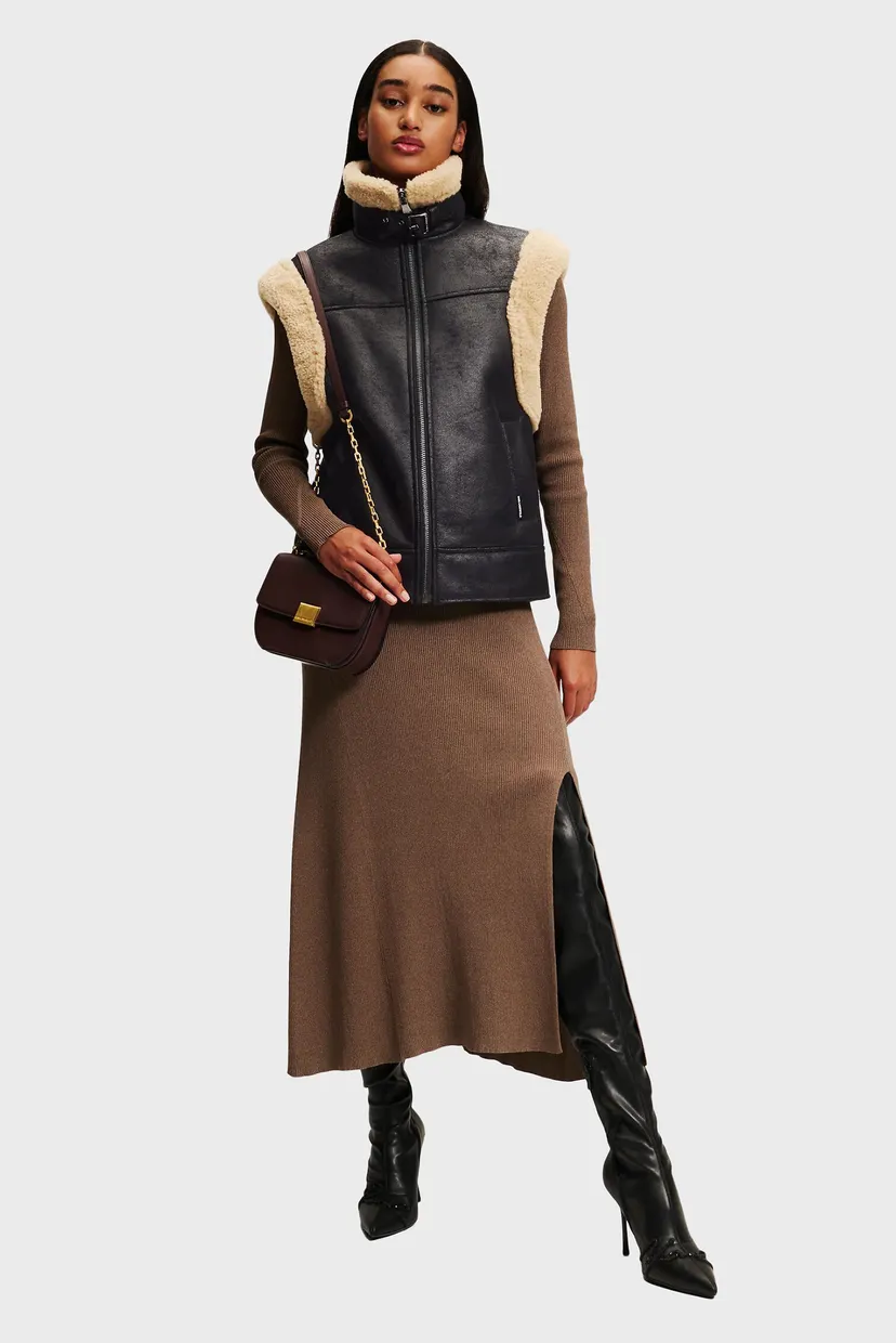 Жіночий чорний жилет FAUX FUR SUEDE GILET 4