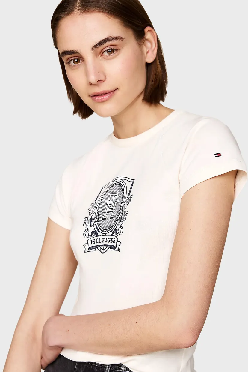 Жіноча біла футболка SLIM RAGLAN CREST C-NK SS 4