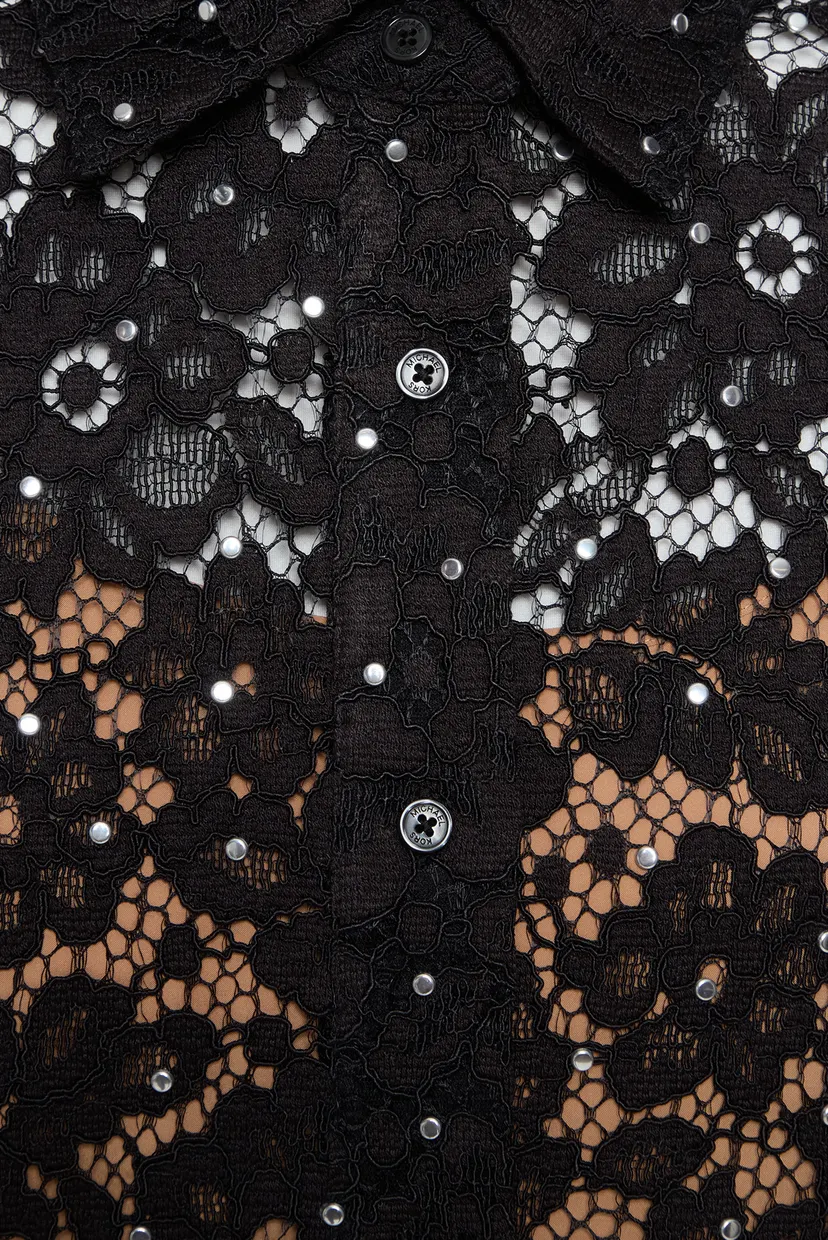 Жіноча чорна блуза STUDDED FLORAL LACE SHIRT 3