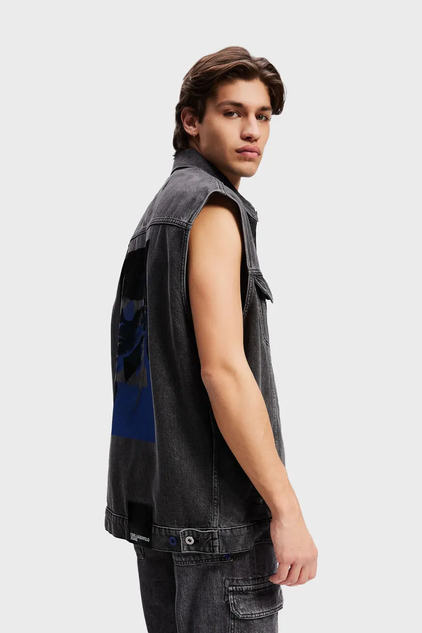 Мужской черный джинсовый жилет vest print 4