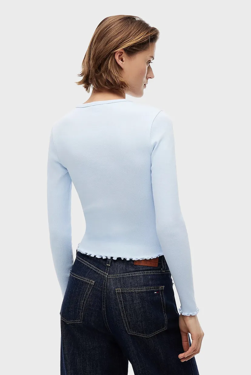 Жіночий блакитний лонгслів SLIM SH LETTUCE EDGE RIB LS 3