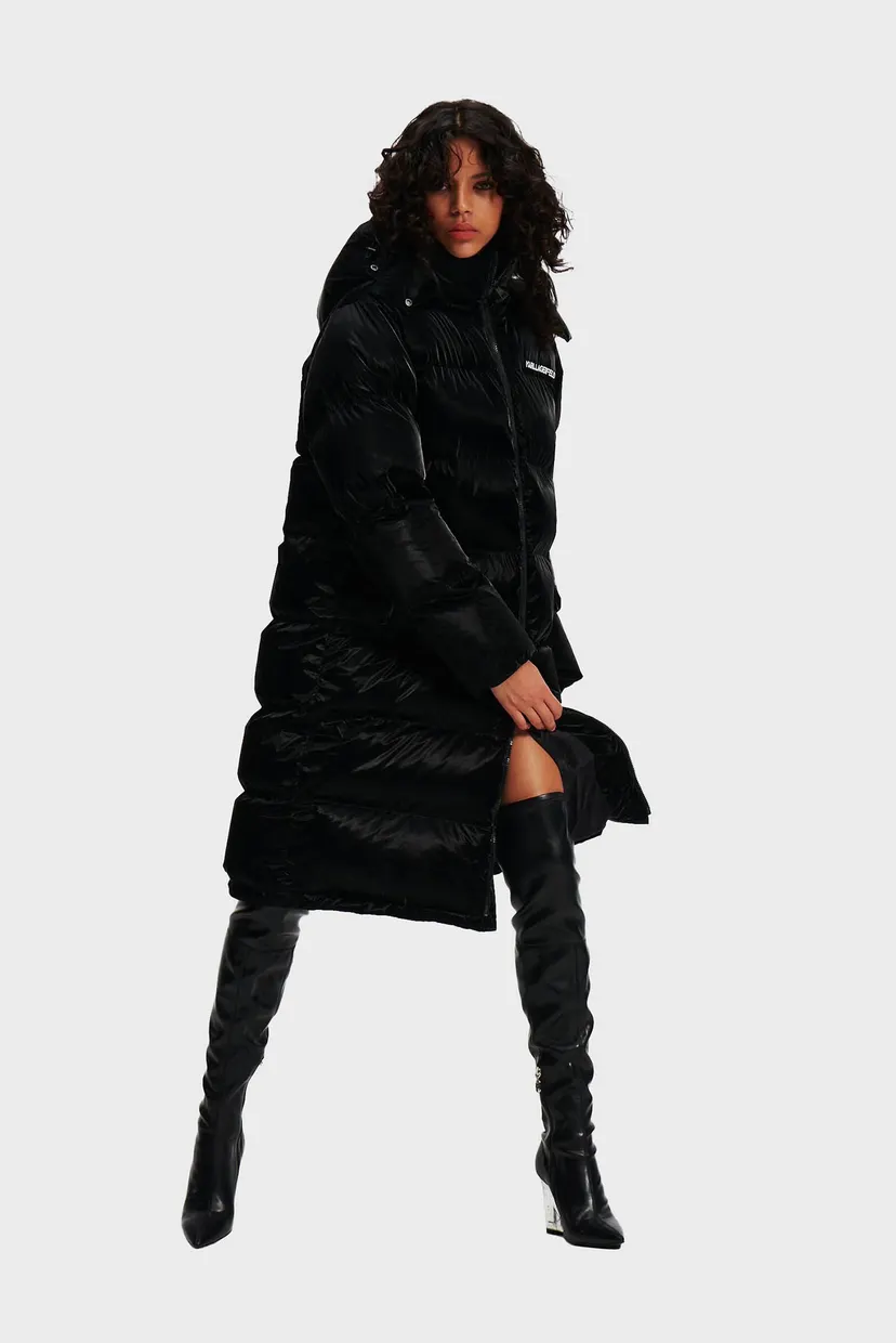 Женская черная куртка QUILTED LONG 4