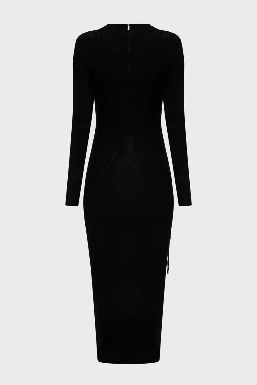 Женское черное шерстяное платье MERINO RUCHED 5