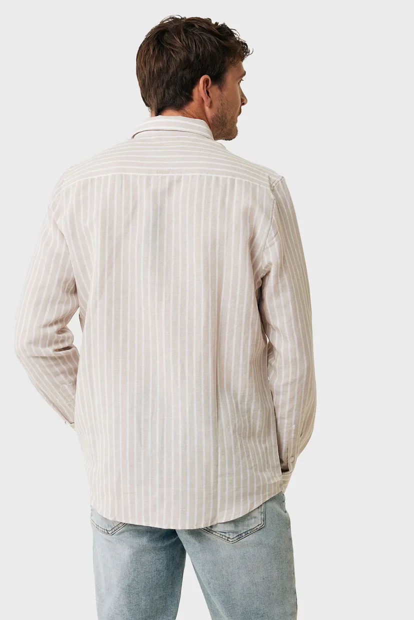 Мужская бежевая льняная рубашка в полоску AIDEN Basic linen shirt striped 3