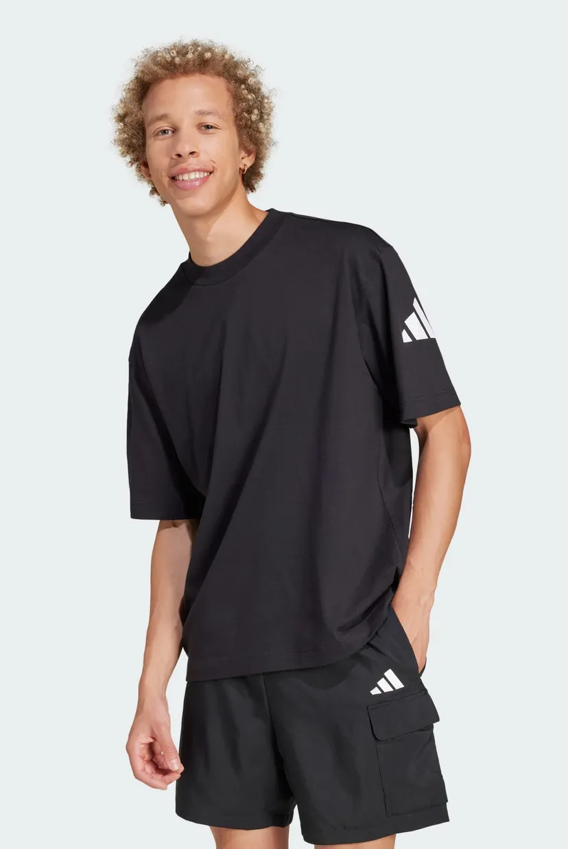 Мужская черная футболка Essentials Loose Fit 3 Bar Logo adidas