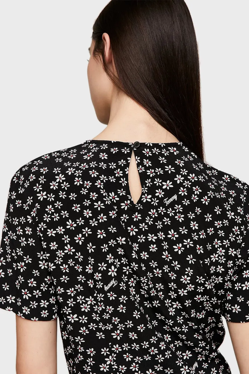 Женское черное платье с узором TJW DITSY MIDI SLIT 4