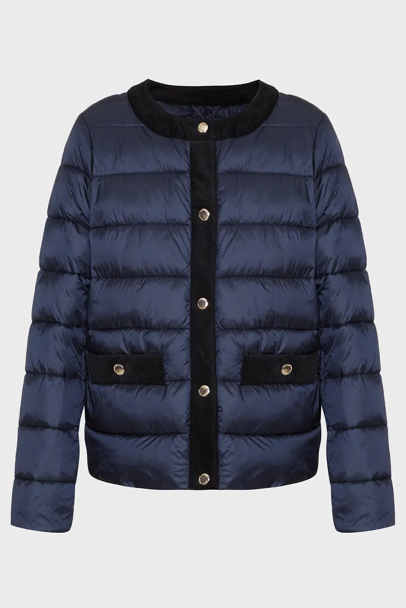 Женская темно-синяя куртка COLLARLESS PACKABLE JACKET W CORDUROY TRIM 4