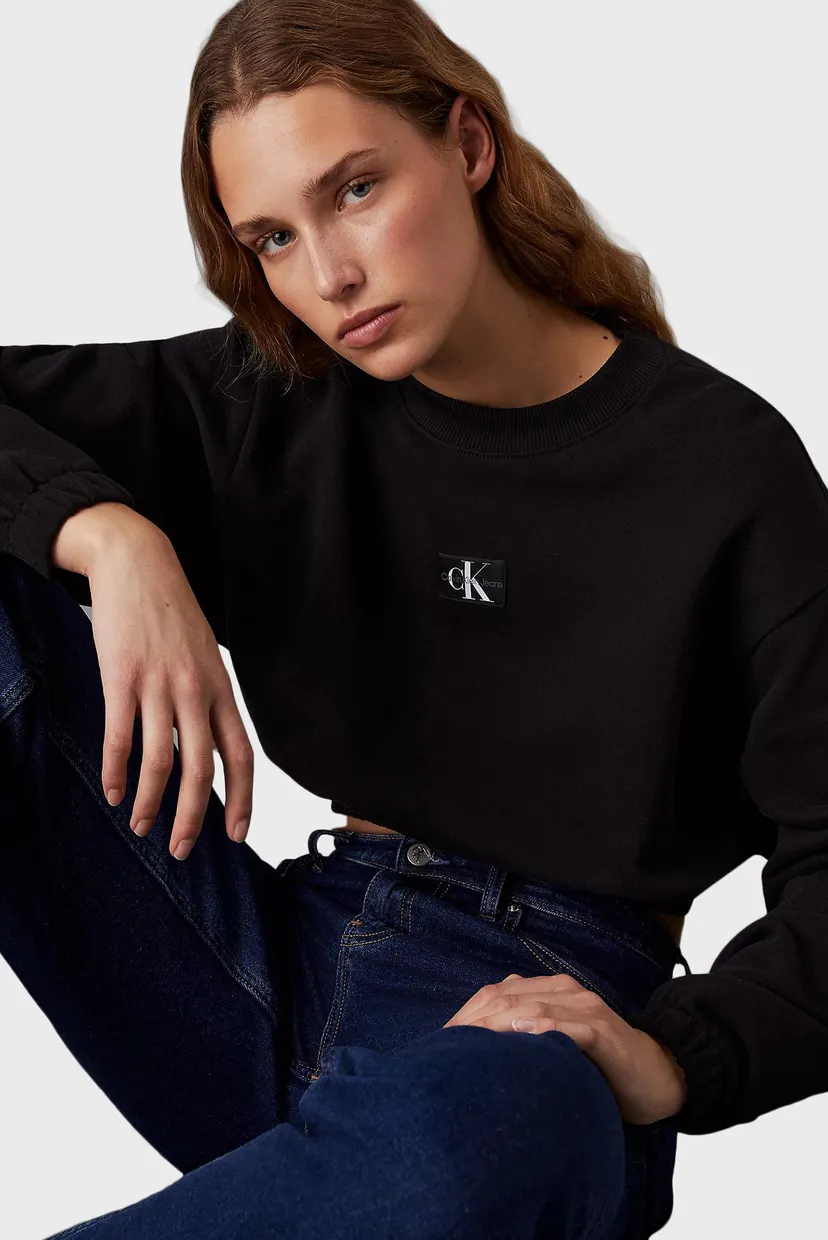 Жіночий чорний світшот WOVEN LABEL CREW NECK 4