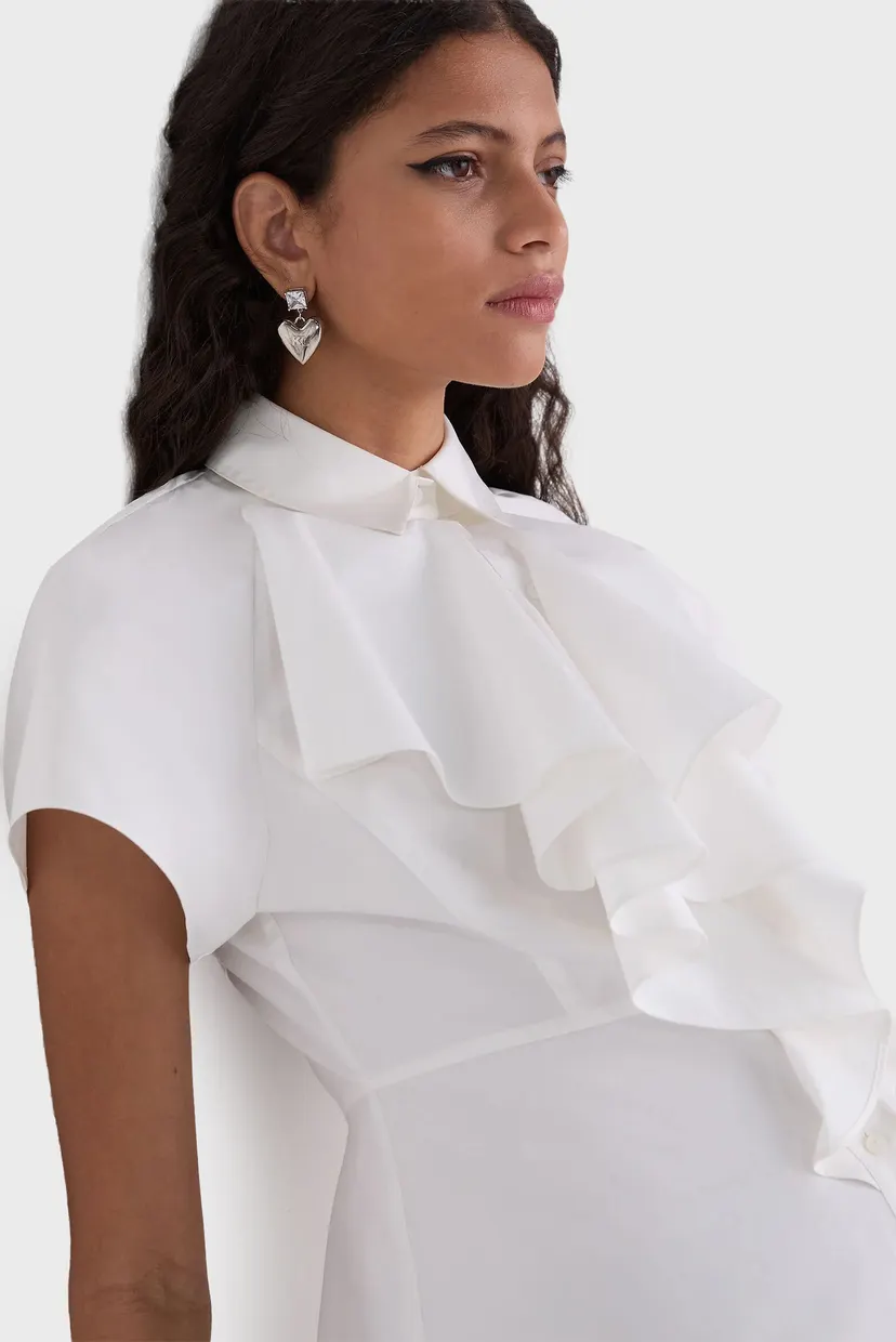 Женская белая блуза SHORT-SLEEVED RUFFLE 4