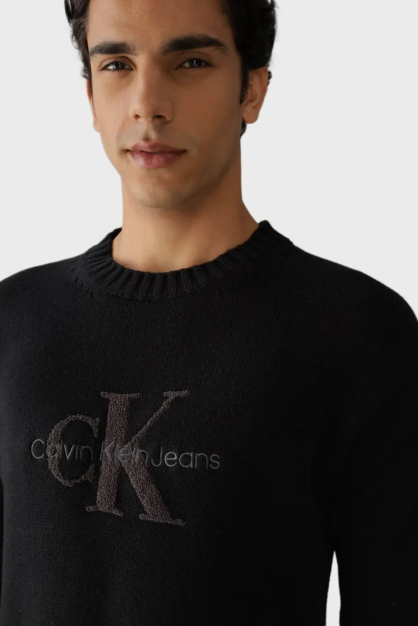 Чоловічий чорний светр CHENILLE MONOLOGO SWEATER 4