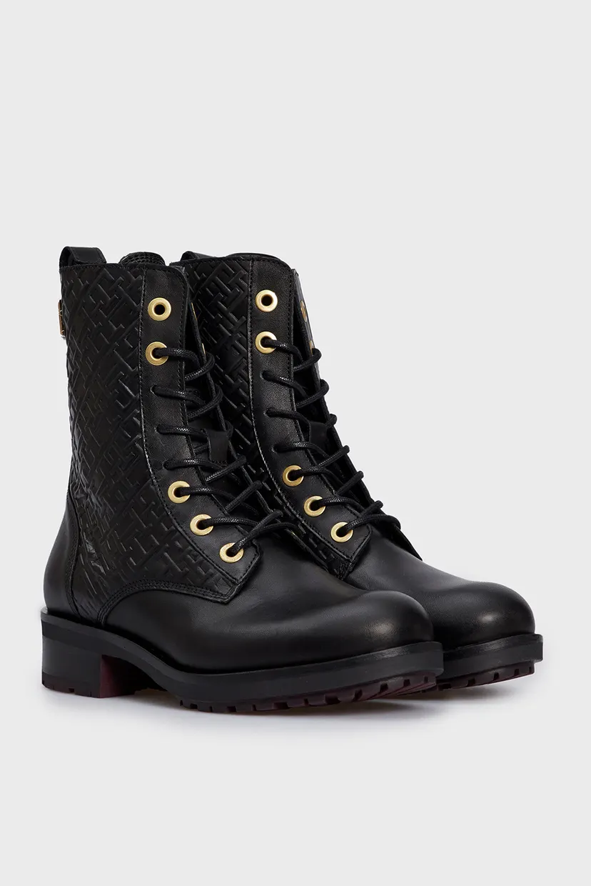 Женские черные кожаные ботинки TH MONOGRAM BIKER BOOT 3