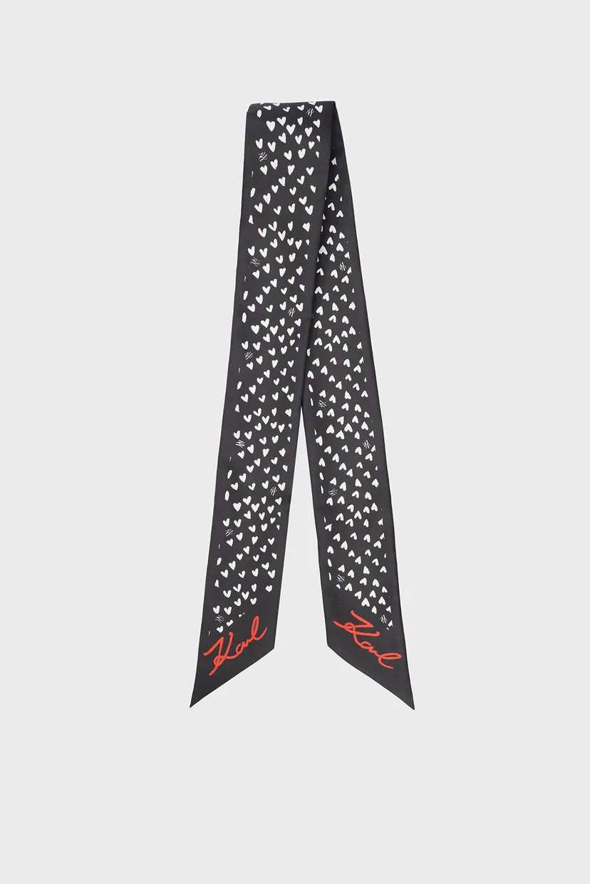 Женский черный шелковый платок с узором /K/HEARTS THIN SILK SCARF GP 3