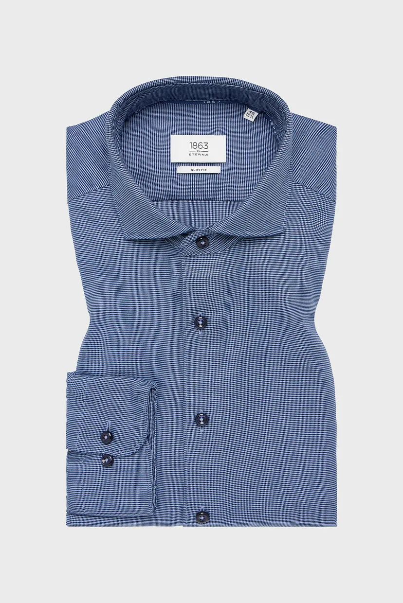 Мужская темно-синяя рубашка с узором SLIM FIT 5