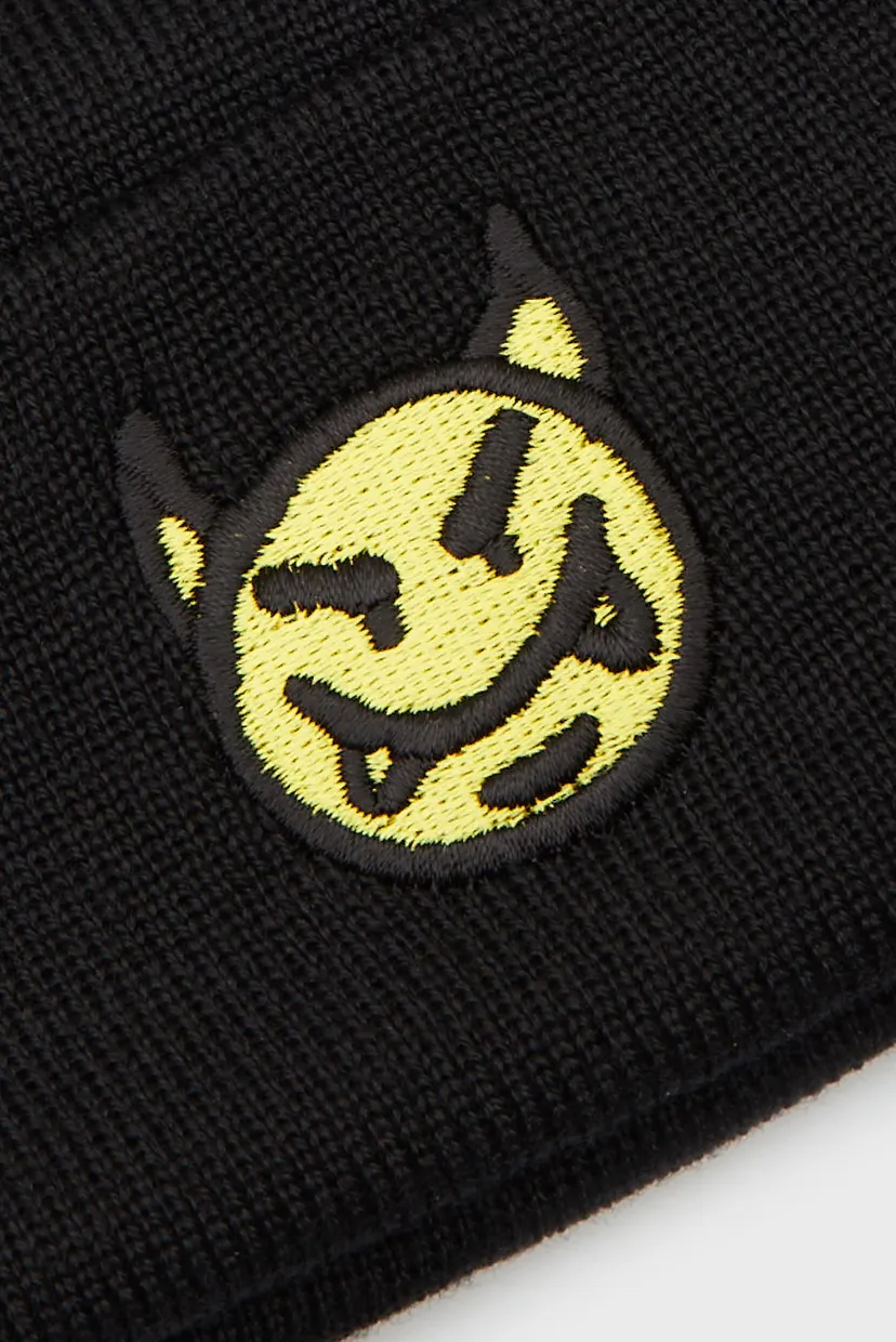 Черная шерстяная шапка DEVIL BEANIE - BLACK 3