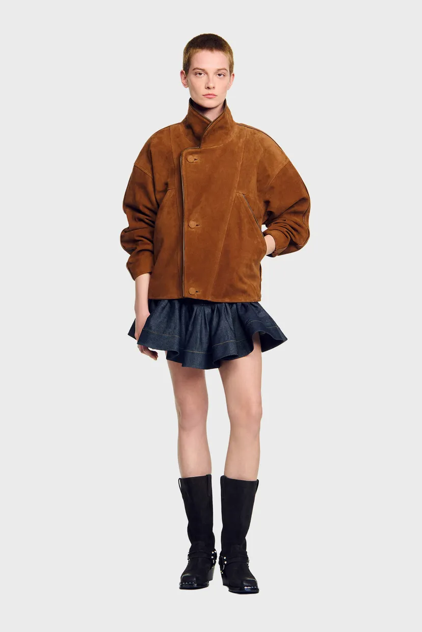 Жіноча коричнева замшева куртка Sandro SFPBL01216_BROWN — MD-Fashion