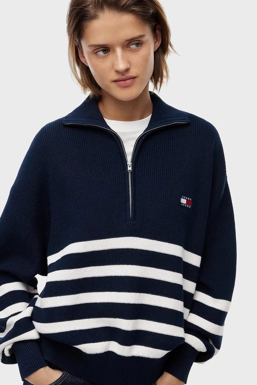 Женский темно-синий свитер в полоску QUARTER ZIP SWEATER 4