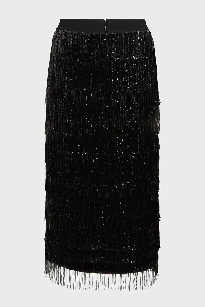 Жіноча чорна спідниця sequins fringe 6