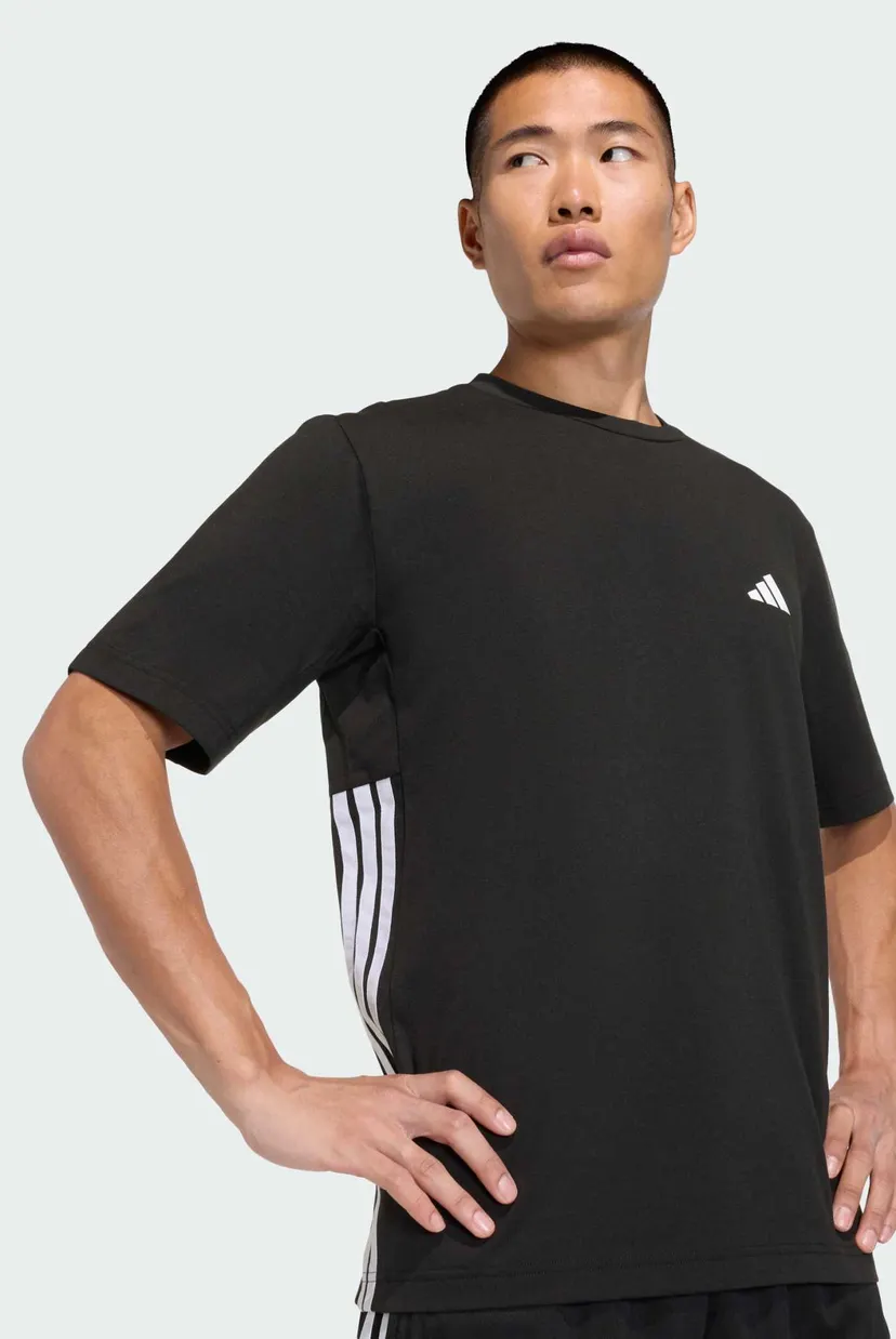 Чоловіча чорна футболка WORKOUT ESSENTIALS FEELREADY 3 STRIPES 4