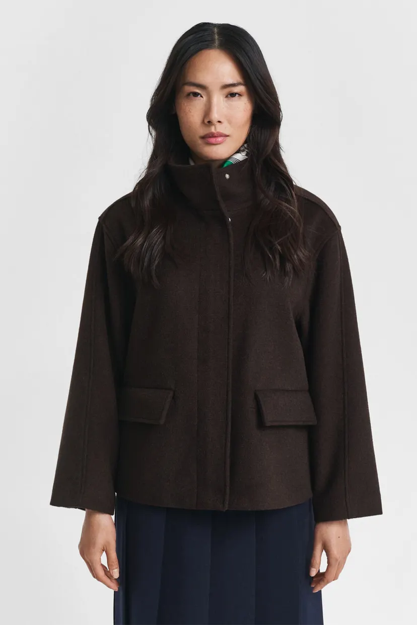 Жіноче темно-коричневе вовняне пальто SHORT WOOL JACKET WITH ZIP 1