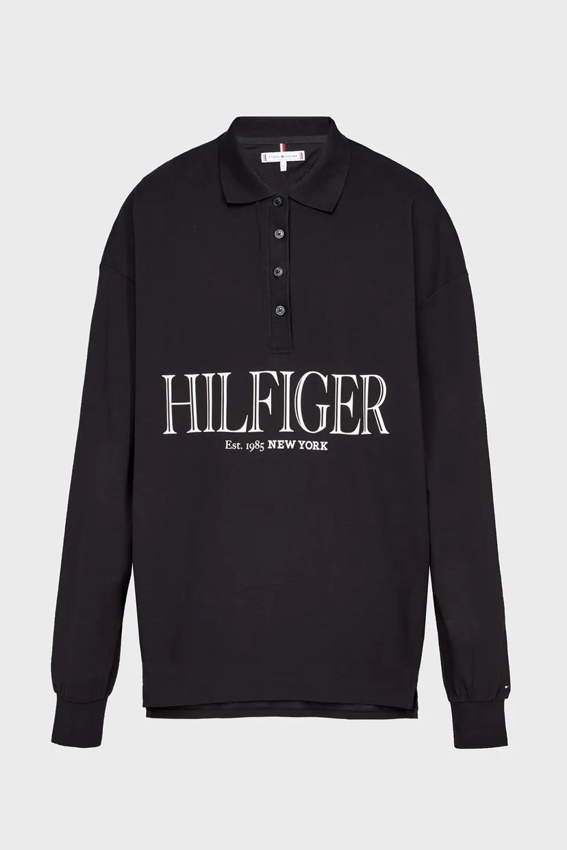 Женское черное поло BOYFRIEND MDN HILFIGER POLO LS 6