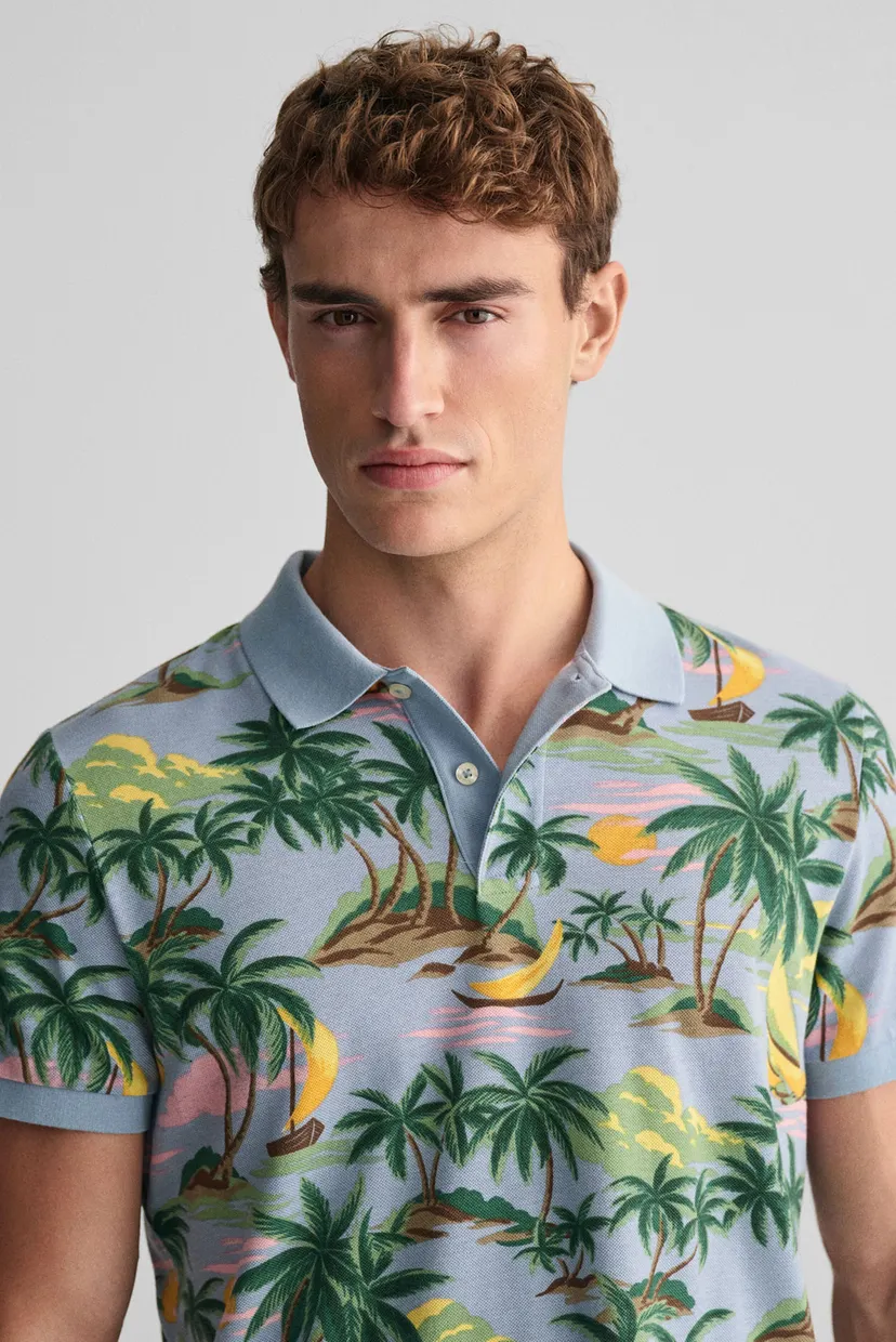 Чоловіче блакитне поло з візерунком HAWAII PRINT SS 4