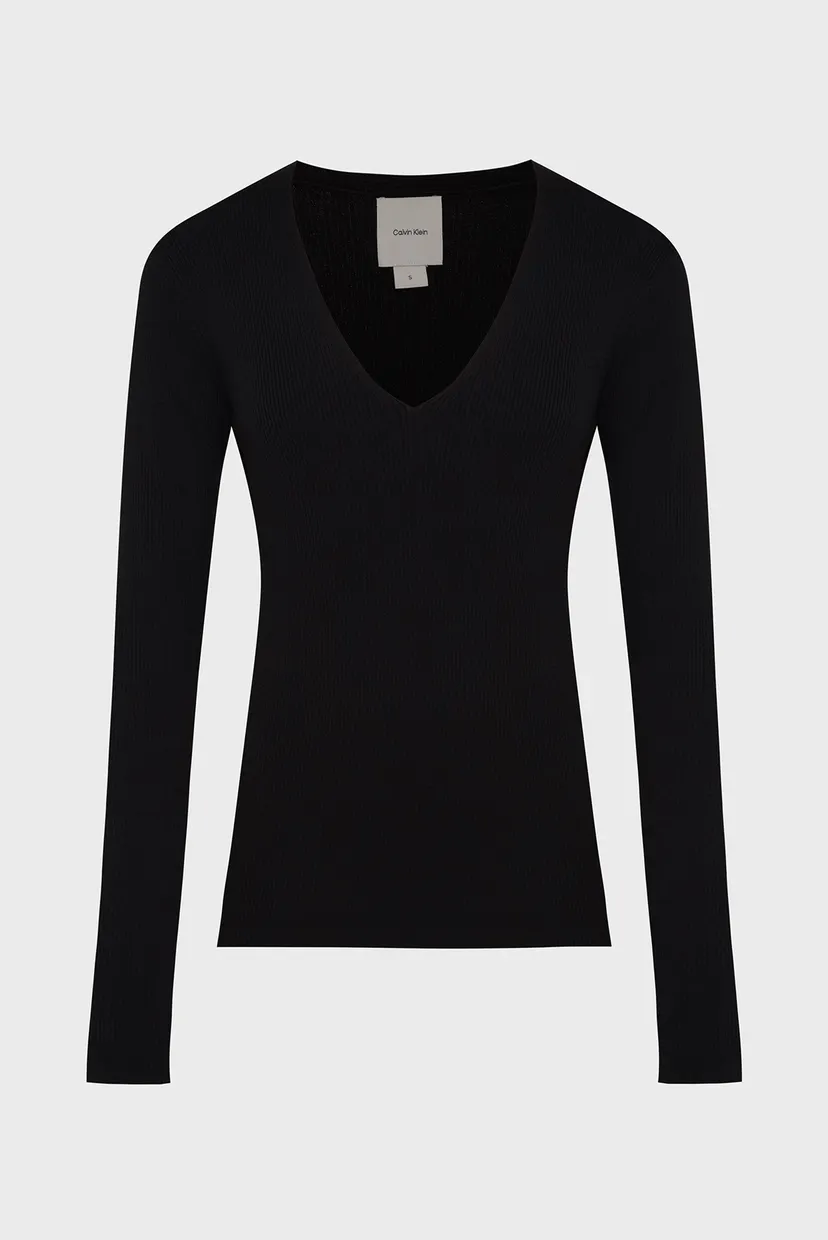 Женский черный пуловер ICONIC RIB V-NK SLIM SWEATER 6