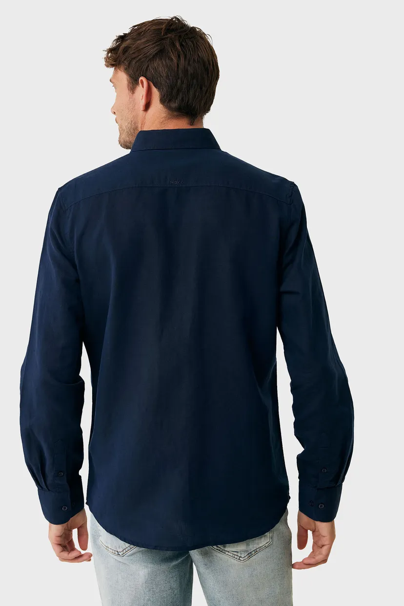 Мужская темно-синяя льняная рубашка CALEB Basic linen shirt 3