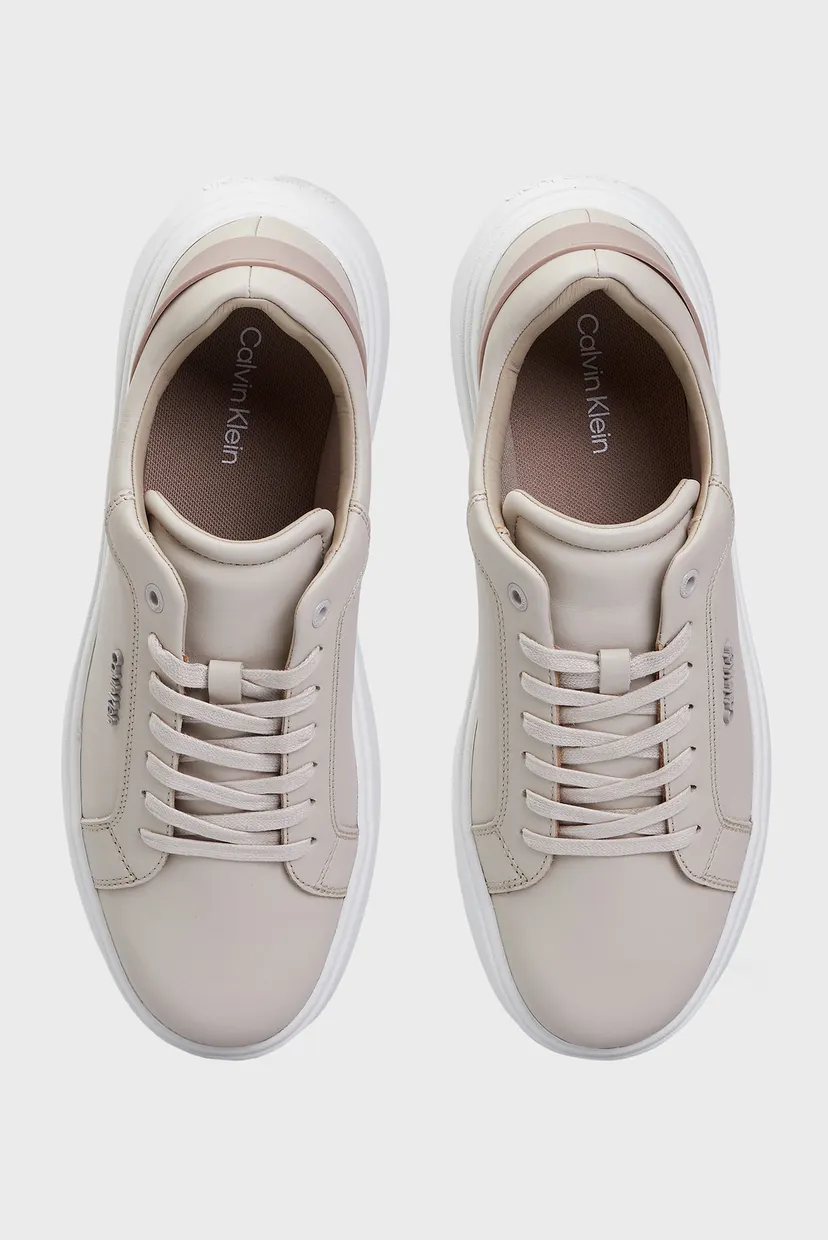 Мужские бежевые кожаные сникерсы LOW TOP LACE UP W/ STRIPE 4