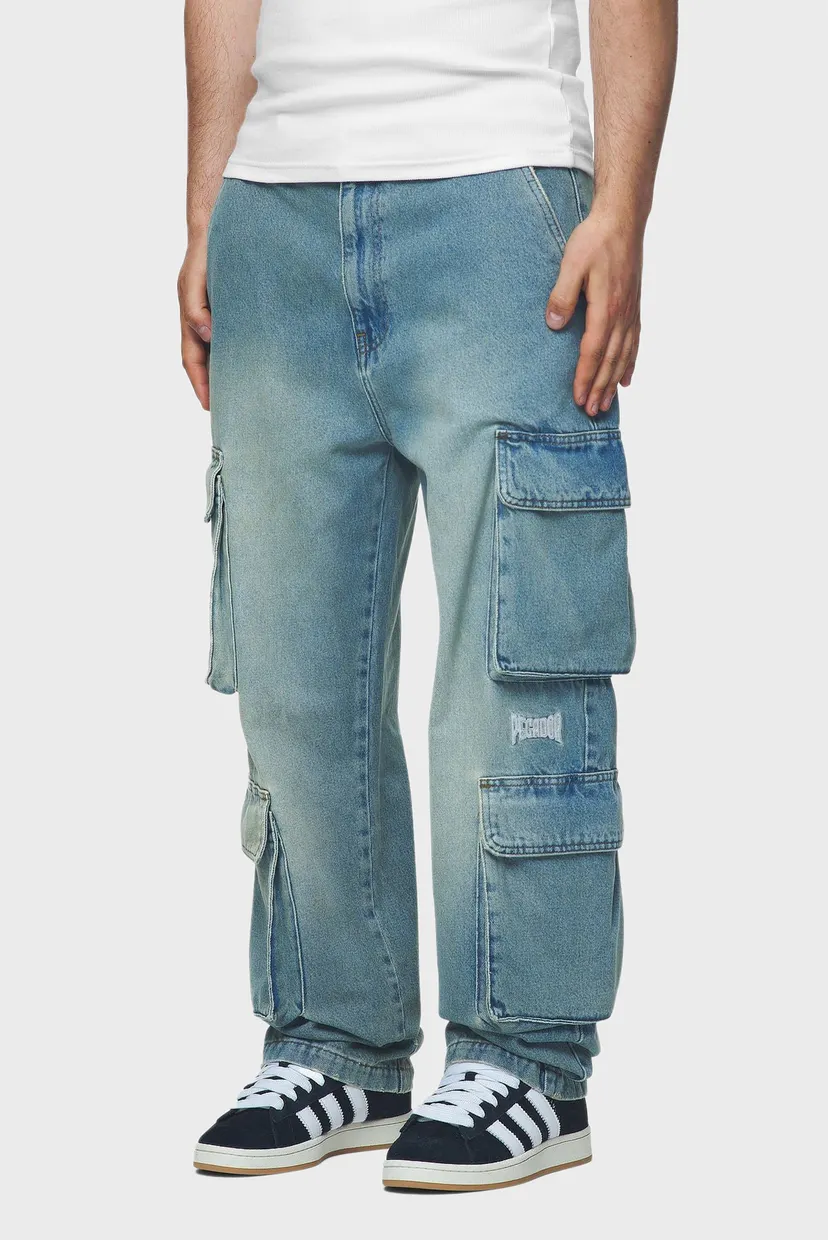 Мужские голубые джинсы ROMAIN WIDE DENIM CARGO PANTS WASHED VINTAGE BLUE 3