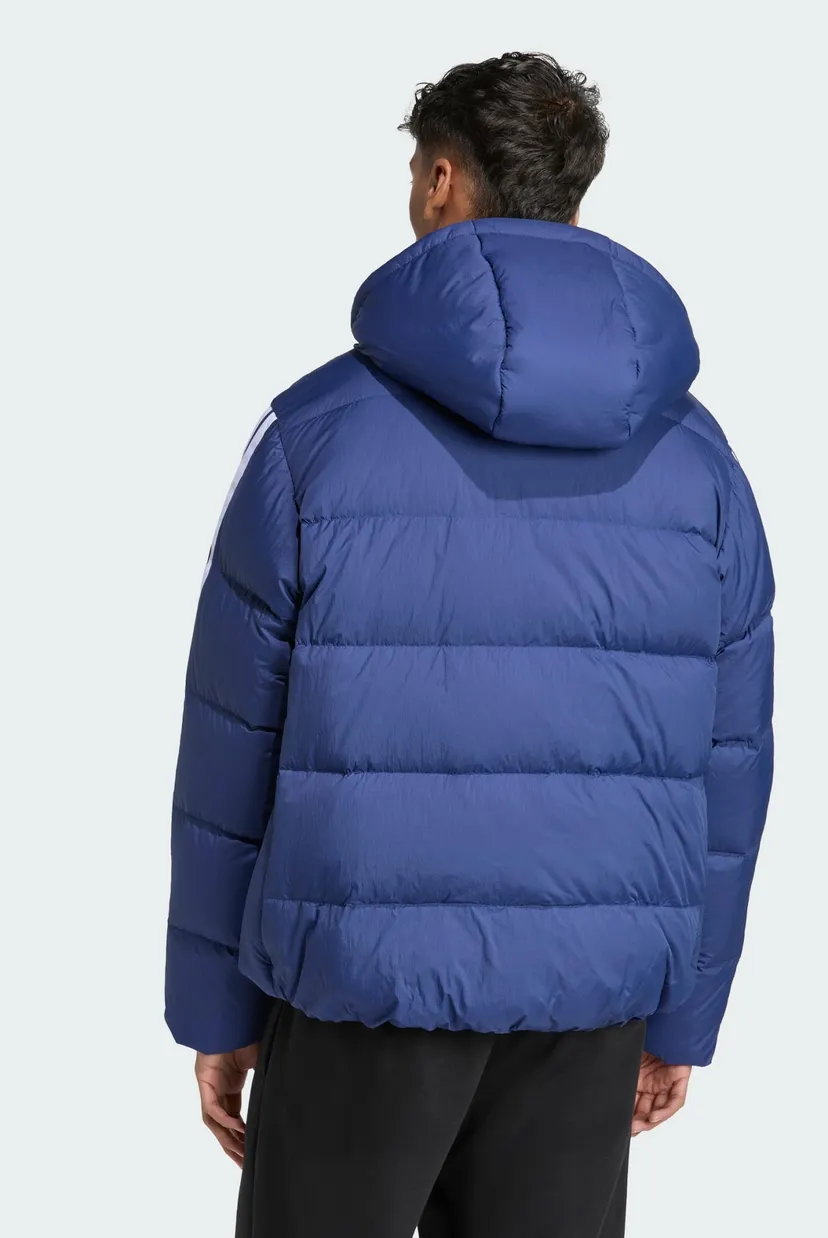Мужской синий пуховик Essentials Climawarm 3-Stripes Puffer Hooded 3
