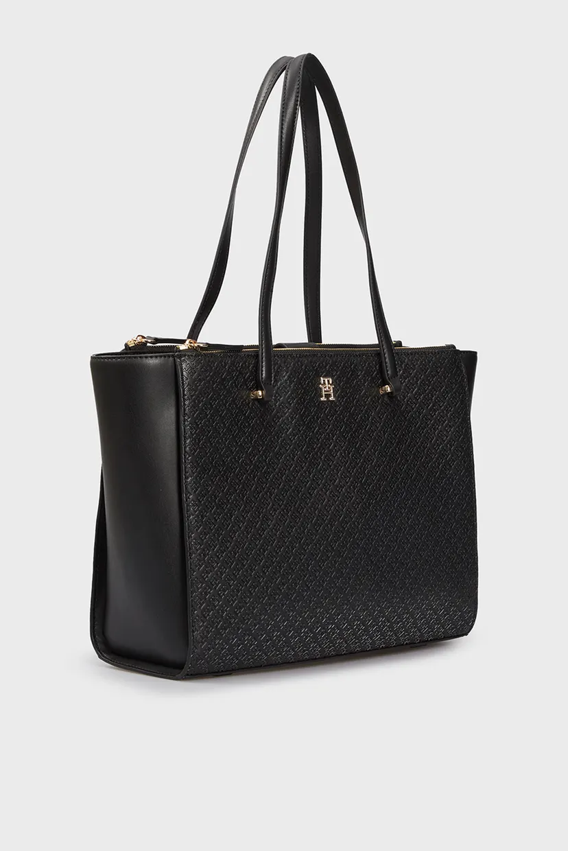 Женская черная сумка с узором TH ETERNITY TOTE MONO 3
