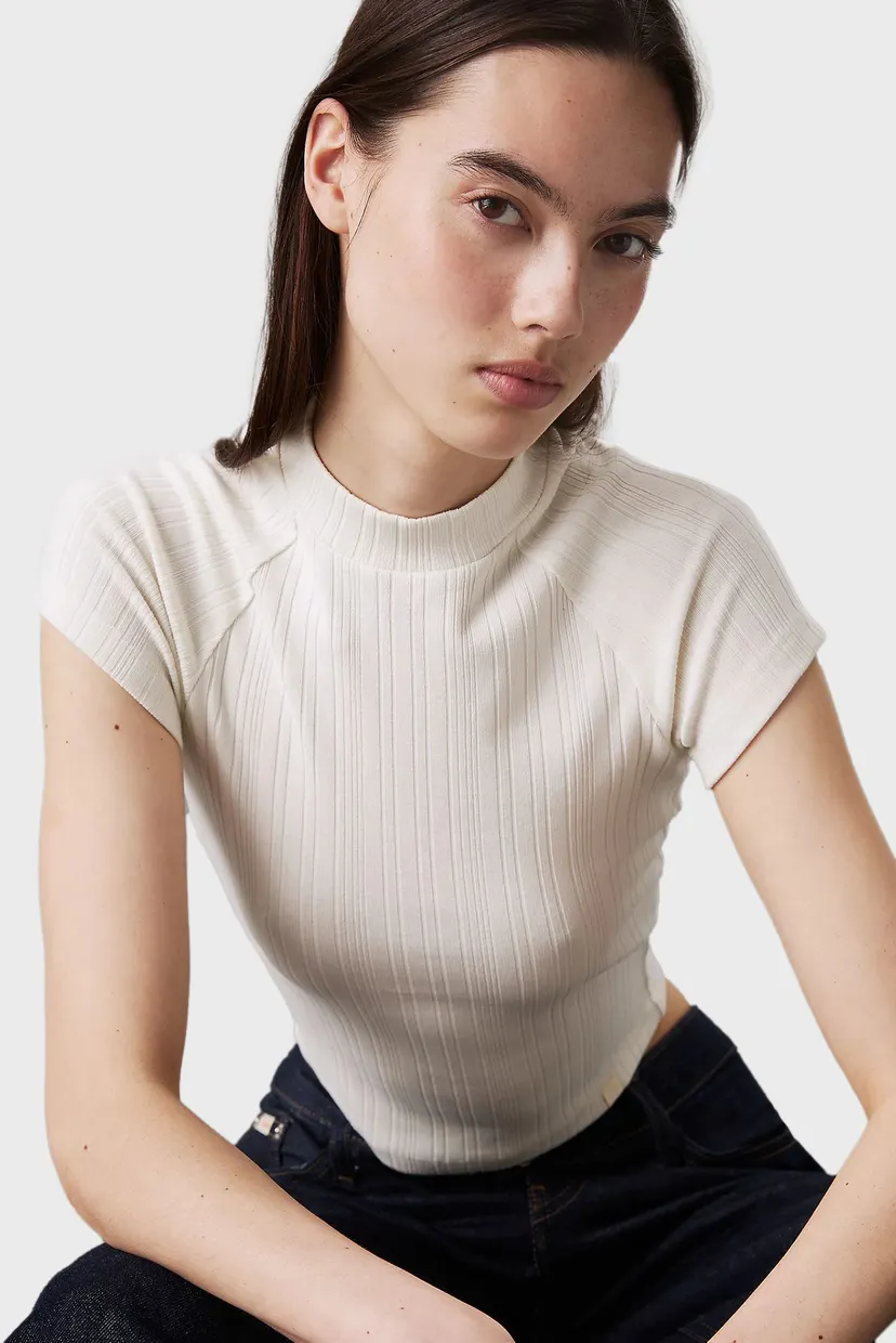 Женский белый топ WARM TEXTURE RIB MOCKNECK TOP 4