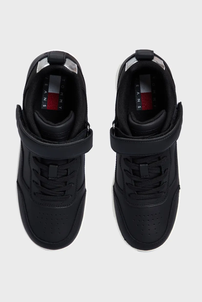 Женские черные кожаные кроссовки TJW FLATFORM VELCRO 4