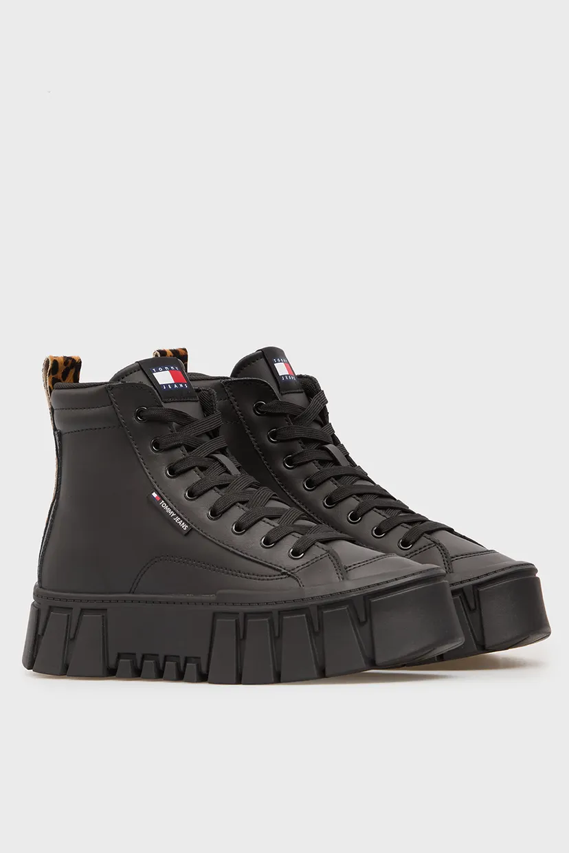 Жіночі чорні шкіряні кросівки VULC FLATFORM 3