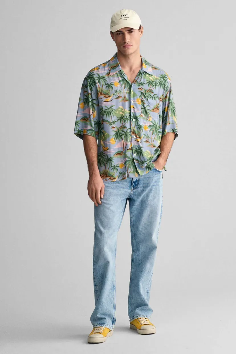 Мужская голубая рубашка с узором REL VISCOSE HAWAII PRINT SS 3