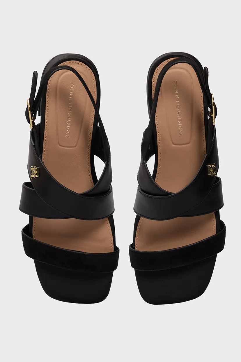 Женские черные кожаные босоножки FLAT SANDAL 4